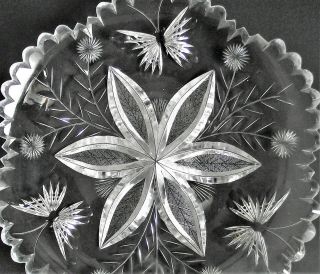 ANTIQUE TUTHILL BUTTERFLY FLOWER AMERICAN BRILLIANT PERIOD Cut Glass DISH ABP 3