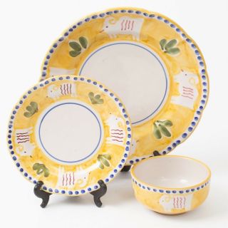 Vietri Solimene Italian Ceramic 3 - Pc Set Bowl Dinner & Salad Plates Yellow Goat