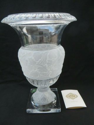 Shannon Crystal Heavy & Large 12 " Footed Vase Urn Frosted Grapes & Leaf