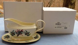Lenox Winter Greetings Fine China Gravy Boat And Liner Plate And