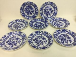 Set 8 Antique Flow Blue Plate/shallow Bowls Meissen Onion Pattern England 8 - 1/8”
