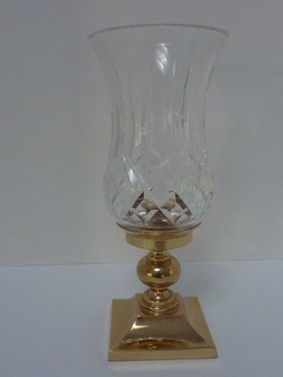 Waterford Crystal Lismore Hurricane Candle Holder W/ Brass Base 10 3/4 " Tall
