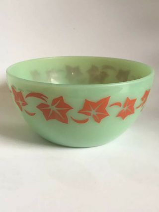 Vintage Jadite Green Fire King 5” Cereal Bowl Rare Pattern Leaves