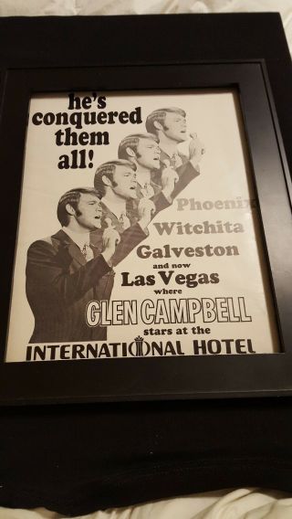 Glen Campbell Rare Las Vegas International Hotel Promo Poster Ad Framed
