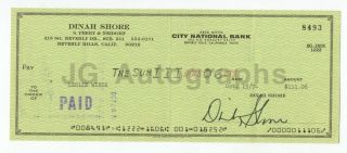 Dinah Shore - American Entertainer,  Singer - Signed Check