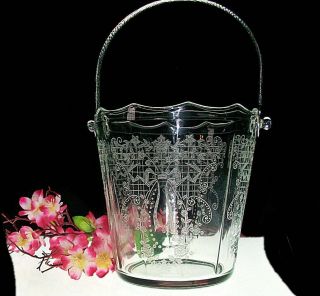 Vintage Cambridge Glass Crystal Ice Bucket With Valencia Etching