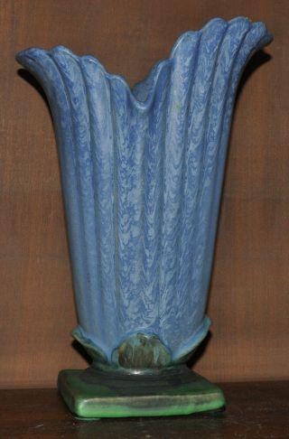 1930 ' s Weller Pottery Sydonia Vase Matte Blue & Green 9 