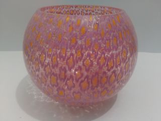 Italian Murano Pink Millefiori Art Glass Ball Vase