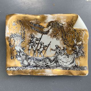 Vintage PIERO FORNASETTI Milano Italy porcelain Crumpled Gold Paper Tray PAIR 2 2