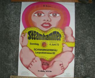 1972 Steamhammer Concert Poster Munich Germany Paul Helmut Zrocke Nude