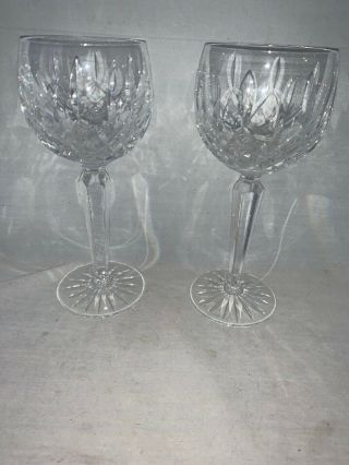 Vintage Set Of Two Waterford Crystal Lismore Wine Hocks Glasses 7 3/8 " Tall