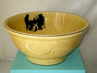 Gorgeous 12 " Vintage Ornate Yellow Ware Large Stoneware Mixing Bowl,  Dog,  Men