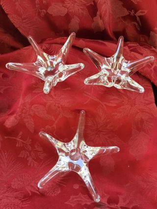 Near Flawless Stunning Daum 3 Glass Star Fish Crystal Candle Stick Candleholders