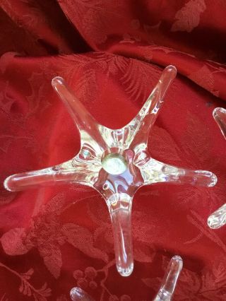 Near FLAWLESS Stunning DAUM 3 Glass STAR FISH Crystal CANDLE STICK CANDLEHOLDERS 2