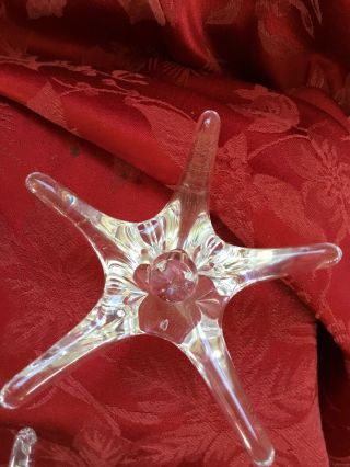 Near FLAWLESS Stunning DAUM 3 Glass STAR FISH Crystal CANDLE STICK CANDLEHOLDERS 3