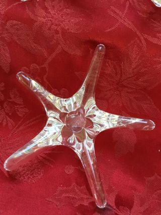 Near FLAWLESS Stunning DAUM 3 Glass STAR FISH Crystal CANDLE STICK CANDLEHOLDERS 4
