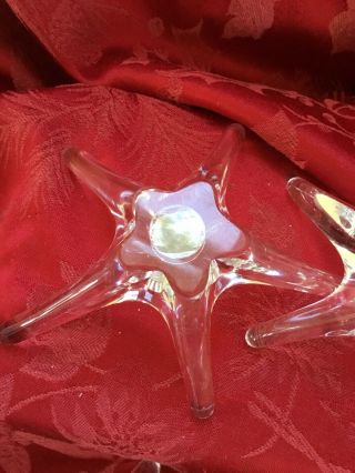 Near FLAWLESS Stunning DAUM 3 Glass STAR FISH Crystal CANDLE STICK CANDLEHOLDERS 5