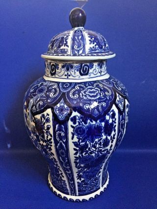 Boch Lidded Ginger Jar Urn Vase Delft Royal Sphinx Blue White