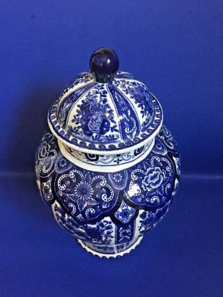 Boch Lidded Ginger Jar Urn Vase Delft Royal Sphinx Blue White 3
