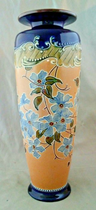 Antique Royal Doulton Slaters Patent Laced Fabric Floral Stoneware 14 " Vase