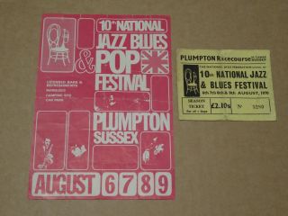 10th National Jazz & Blues Festival 1970 Handbill & Ticket (deep Purple/yes)