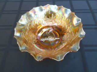 Large Antique Marigold Carnival Glass " Kookaburra " Bowl