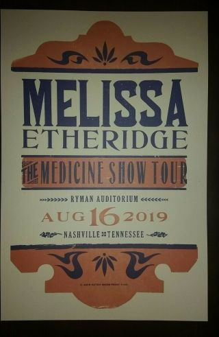 Melissa Etheridge Ryman 2019 Hatch Show Print Nashville Concert Tour Poster