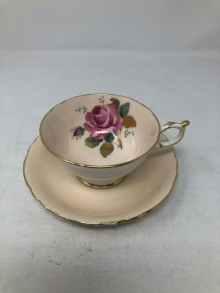Paragon Large Pink Rose Gold Trim Cream Color Cup & Saucer