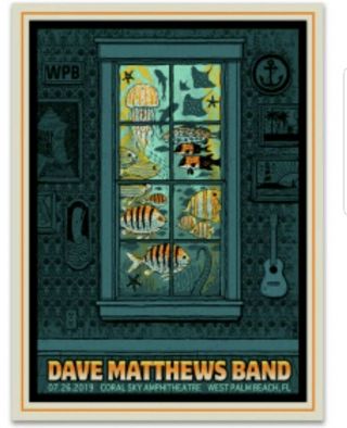 Dave Matthews Band West Palm Beach Wpb N1,  Fl Tour Poster 07/26/19