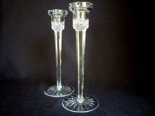 Pair Waterford Crystal Lismore Tall 9.  75 Single Light Candlestick Holders - Set 2