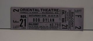 Rare Bob Dylan Ticket Stub - 1964 Oriental Theatre Nov 21st Concert (see Photos)