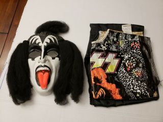 Vintage 1978 Aucoin Kiss Rock Band Gene Simmons Halloween Costume & Mask W/hair