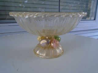 Vintage Murano Gold Fake Centerpiece Pedestal Fruit Bowl