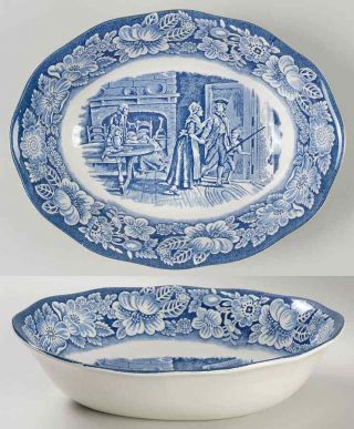 Liberty Blue Staffordshire England Historic Colonial Scenes Oval Vegetable Bowl