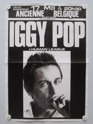 Iggy Pop 1980 Large Vintage Promotional Poster Belgium Human League
