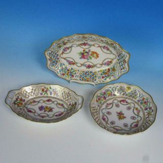 Bavaria Schumann Us Zone - Dresden Flowers - 2 Reticulated Bowls,  1 Solid Bowl