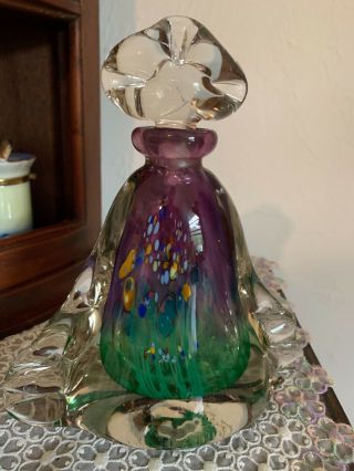 Signed Hand Blown Art Glass Perfume Bottle Glass Stopper 7 5/8 " X 6 3/8 "