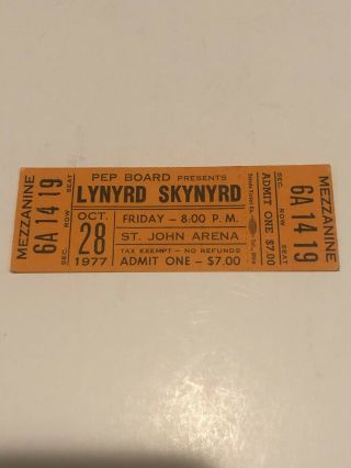 Lynyrd Skynyrd Oct.  28,  1977 Concert Ticket Columbus,  Ohio