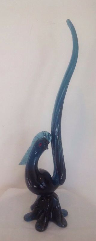 Vintage Murano Hand Blown Italian Art Glass Pheasant Peacock 20 " T Big Blue Bird