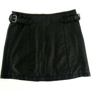 Miranda Lambert People Black Faux Leather Side Buckle Mini Skirt Size 6