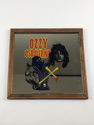 Vintage 1982 Ozzy Osbourne 12 X 12 Framed Carnival Mirror Glass Man Cave