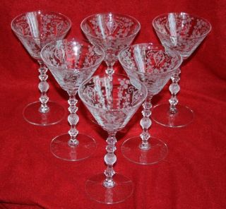 Set Of 6 Cambridge Crystal Etched Martini Elegant Stem Diane 5 - 7/8 " Tall
