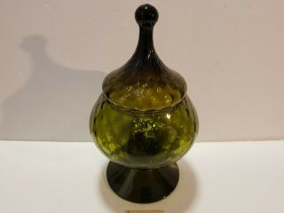 Vintage1960s Empoli Glass Apothecary Jar Lid Olive Italy Murano 25cm Art Studio