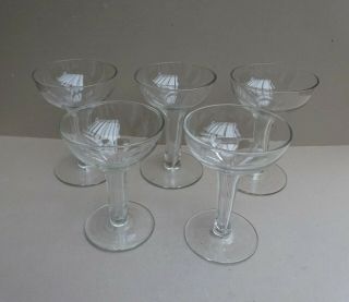 5 Antique Vintage Hollow Stem Glass Champagne Saucers Glasses Coupes