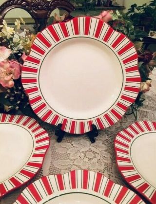 Set Of Four Pier 1 Candy Cane Dinner Plates Retired Pattern