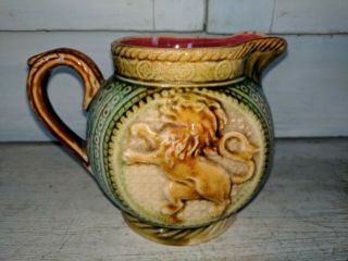 Antique French Majolica Lion Pitcher