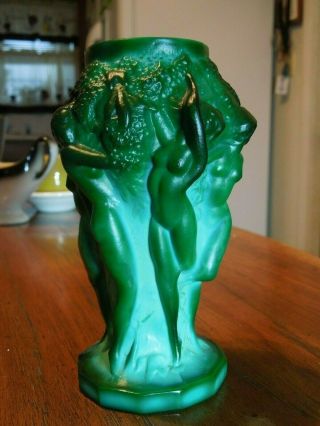 Malachite Dancing Nudes Vase Signed Desna Cond Box And Paper Work