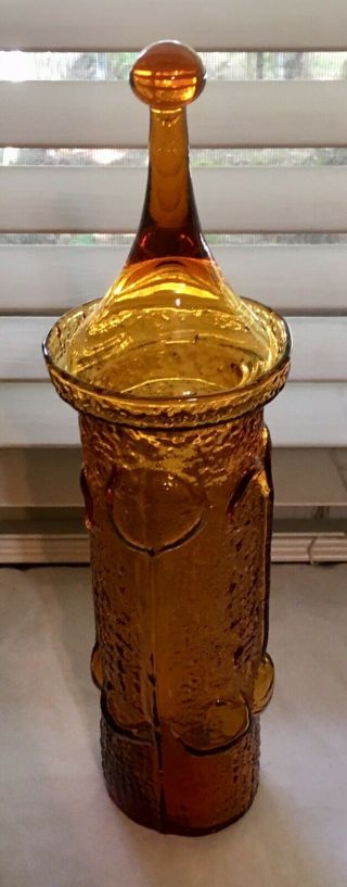 Vintage Mid Century Stelvia Empoli Italian Amber Art Glass 14” Apothecary Jar 2