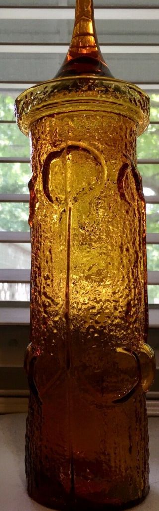 Vintage Mid Century Stelvia Empoli Italian Amber Art Glass 14” Apothecary Jar 4