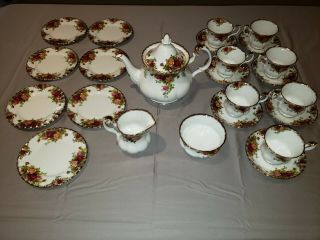 Royal Albert England Old Country Roses Bone China 17 Piece Tea Set Service For 7